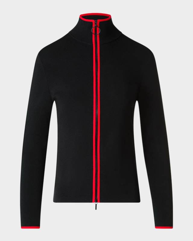 Contrast Piping Zip Cardigan
